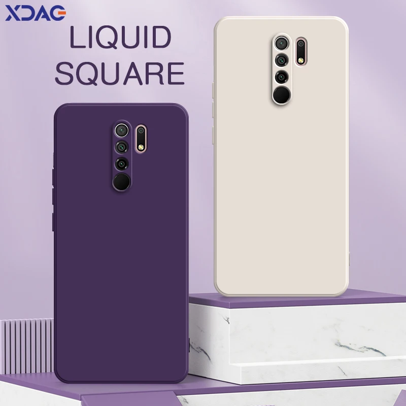Oryginalne kwadratowe etui z płynnego silikonu dla Xiaomi Redmi 9 9A 9i 9T Power Camera Protective Cute Phone…