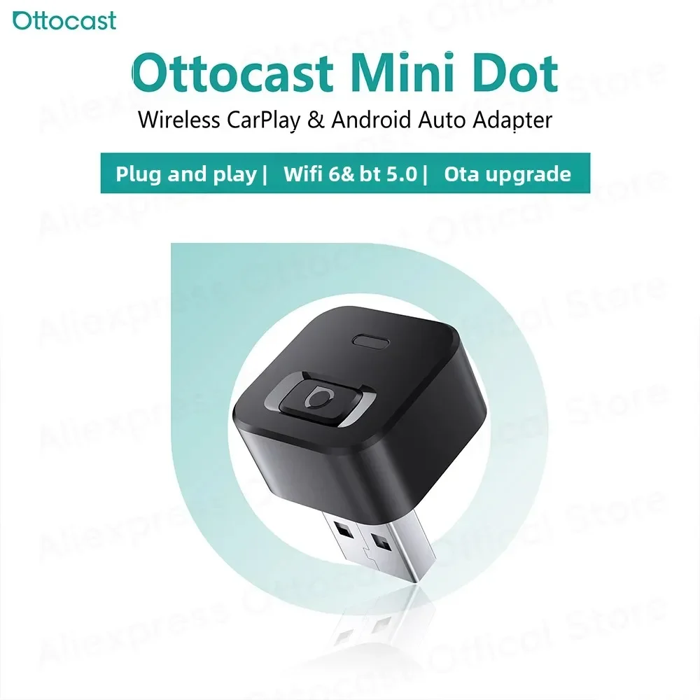 OTTOCAST Mini Dot Cube Bezprzewodowy Adapter CarPlay i Android Auto 2 w 1 USB AI Akcesoria Samochodowe do…