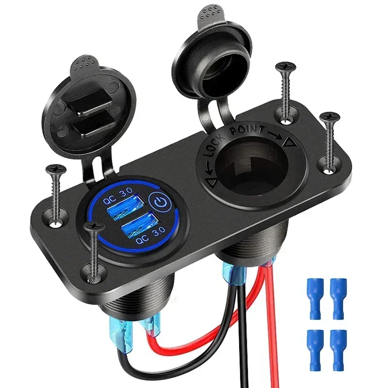 Panel gniazda USB 12V/24V z podwójnym portem USB QC3.0, adapter do zapalniczki samochodowej, łodzi, kampera… Panel gniazda USB 12V/24V z podwójnym portem USB QC3.0, adapter do zapalniczki samochodowej, łodzi, kampera…