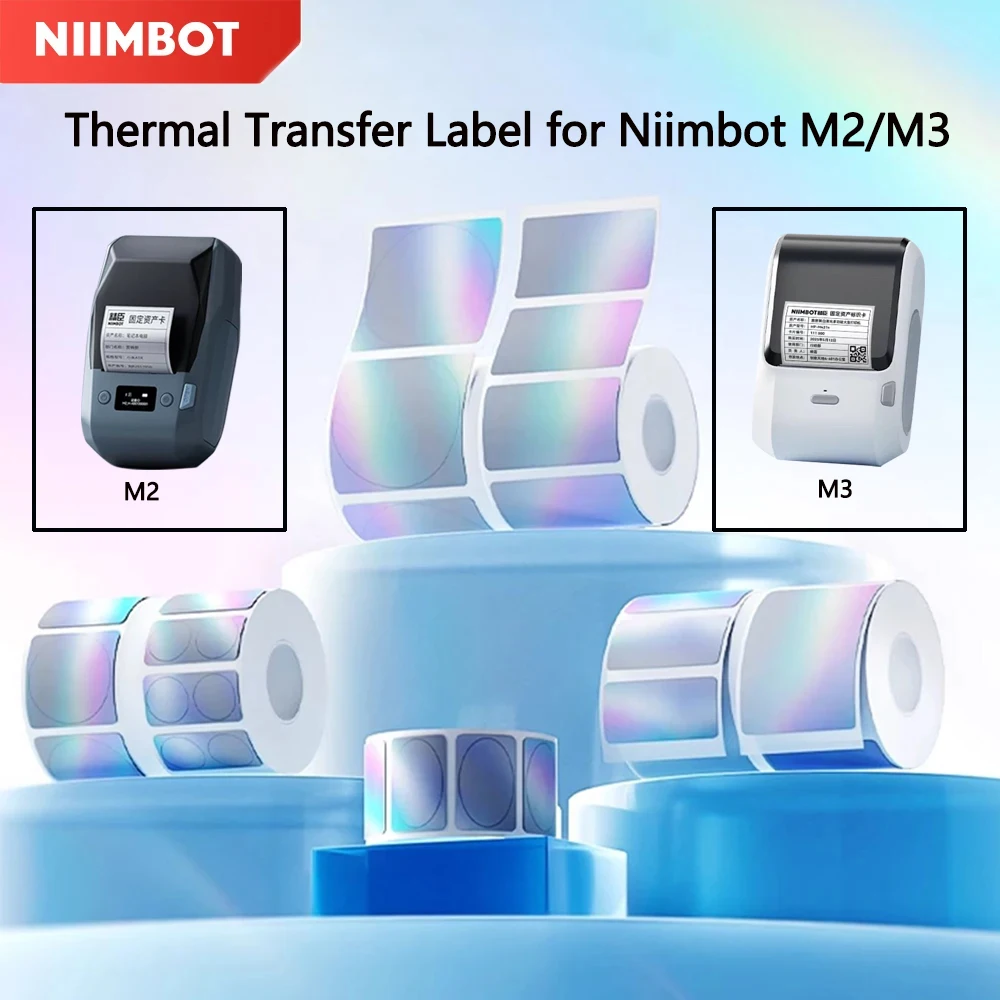 Papier termotransferowy Niimbot M2/M3 Laser Silver Label, okrągłe i kwadratowe naklejki laserowe do drukarki…