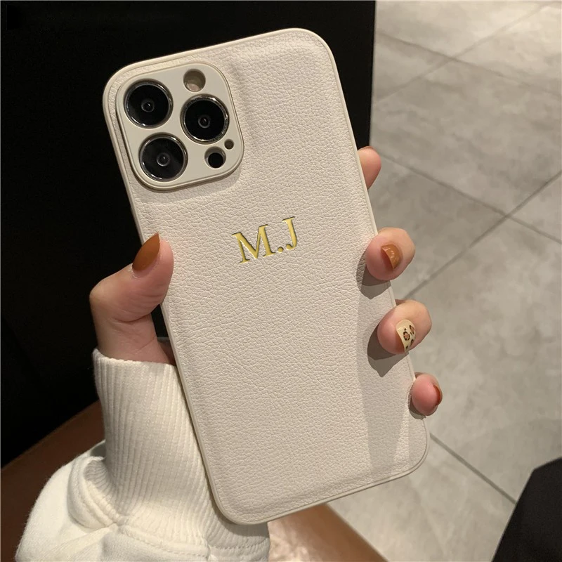 Personalizowane etui z imieniem na iPhone’a 17 16 15 14 13 12 11 Pro Max, skórzane etui z inicjałami, litery…
