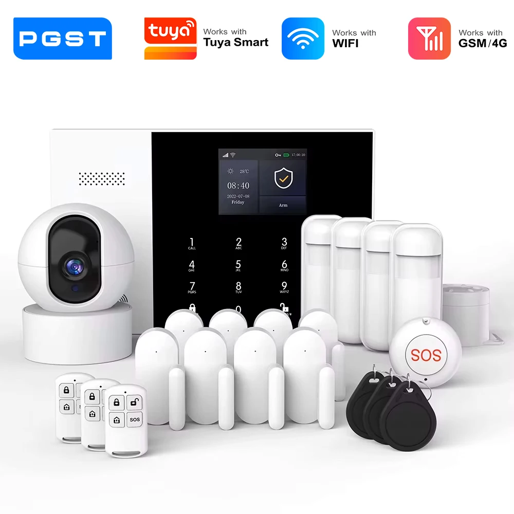 PGST pakiet bezpieczeństwa alarm antywłamaniowy WiFi 2G GSM 4G Works with Tuya Smart Life połączony system…