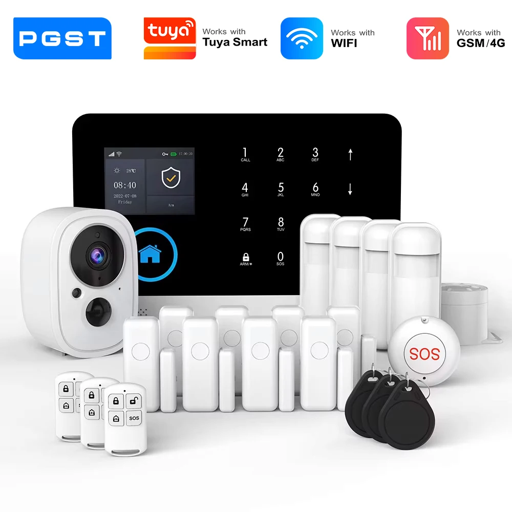 PGST pakiet bezpieczeństwa alarm antywłamaniowy WiFi 4G 2G GSM Works with Tuya Smart Life połączony system…