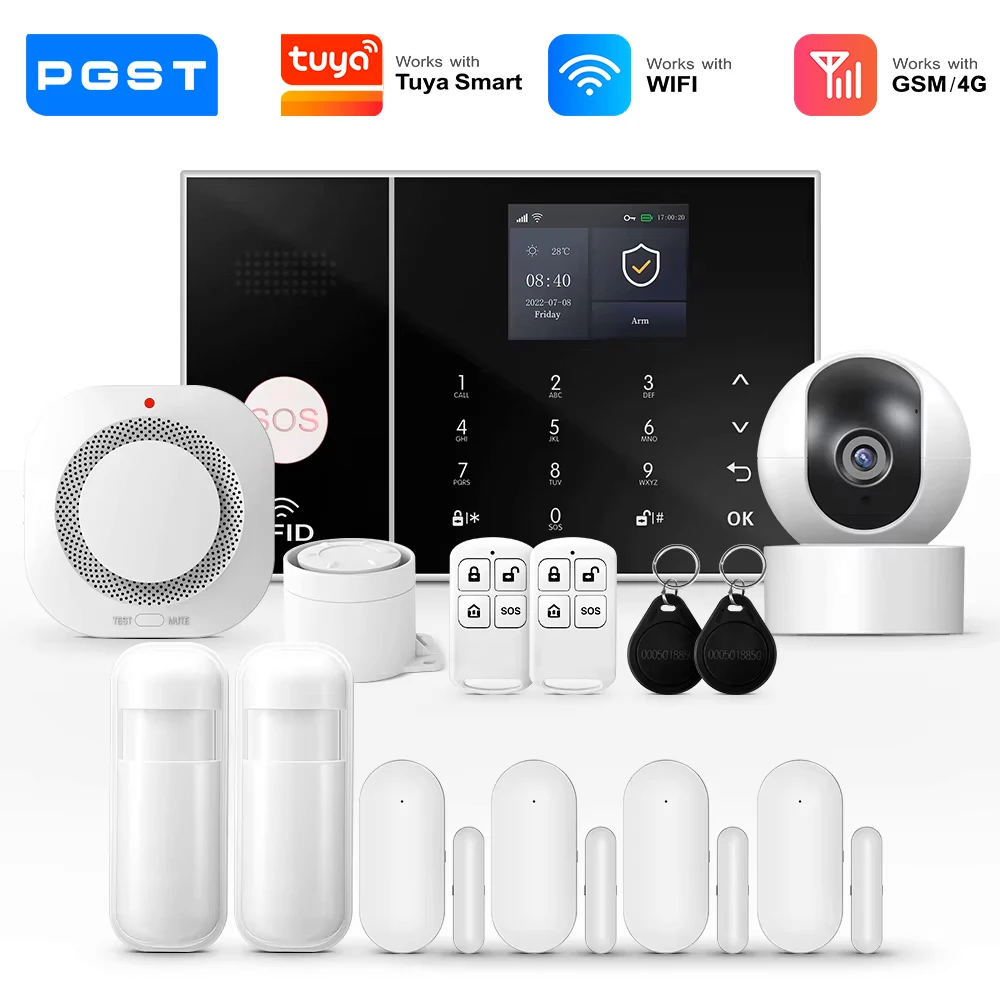 PGST zestaw bezpieczeństwa alarm antywłamaniowy WiFi 4G 2G GSM Works with Tuya Smart Life inteligentny system… PGST zestaw bezpieczeństwa alarm antywłamaniowy WiFi 4G 2G GSM Works with Tuya Smart Life inteligentny system…