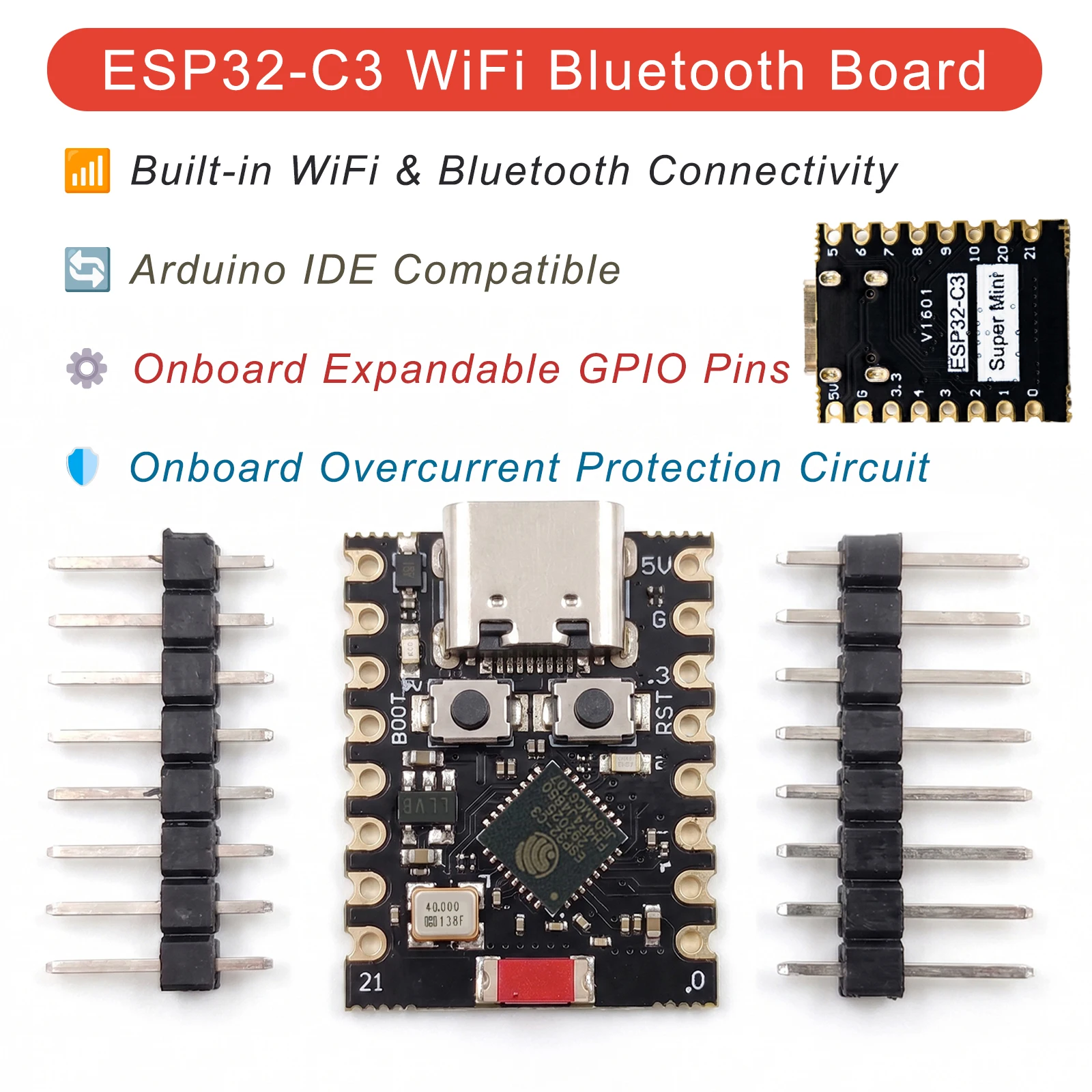 Płytka rozwojowa ESP32-C3 SuperMini WiFi Bluetooth-Compatible RISC-V Type-C dla Arduino IOT Inteligentny Dom… Płytka rozwojowa ESP32-C3 SuperMini WiFi Bluetooth-Compatible RISC-V Type-C dla Arduino IOT Inteligentny Dom…