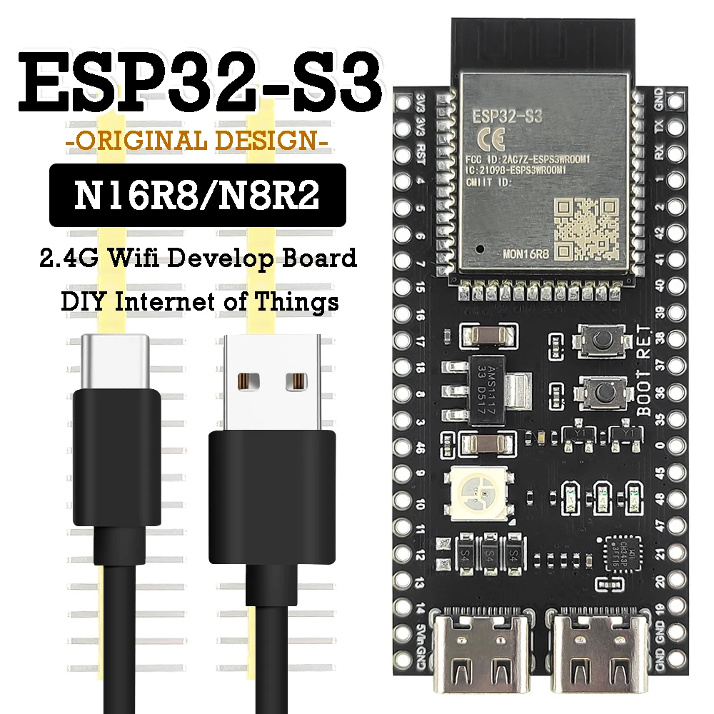 Płytka rozwojowa ESP32-S3 z modułem WiFi 2.4G dla Arduino ESP IDF ESP32-S3WROOM1 N8R2 N16R8 44Pin Type-C 8M… Płytka rozwojowa ESP32-S3 z modułem WiFi 2.4G dla Arduino ESP IDF ESP32-S3WROOM1 N8R2 N16R8 44Pin Type-C 8M…