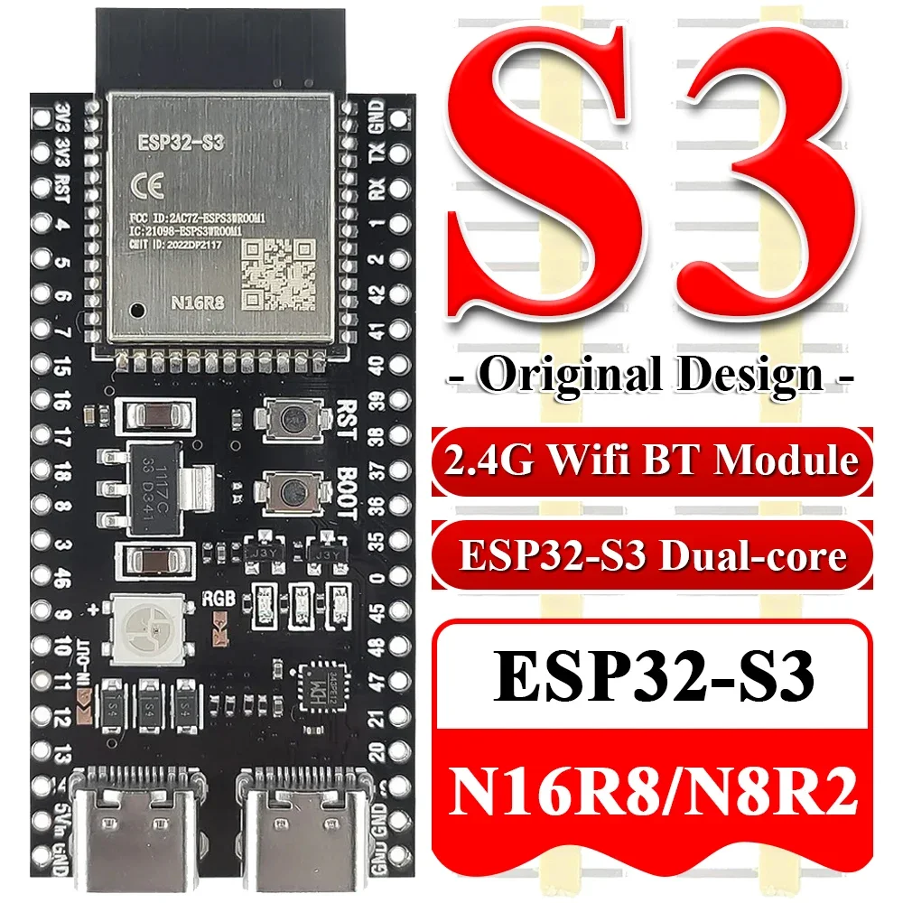 Płytka rozwojowa modułu ESP32-S3 Wifi BT dla Arduino IDE ESP32-S3-WROOM1 N16R8 N8R2 44Pin Type-C 16MB Flash 8M…