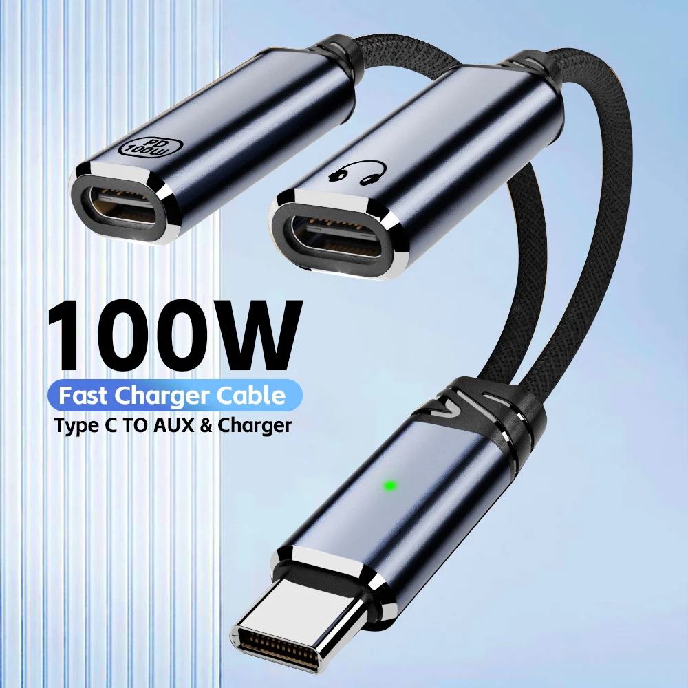 Podwójny rozdzielacz słuchawek i ładowarki USB C Szybkie ładowanie Adapter audio 2 w 1 typu C na USB-C