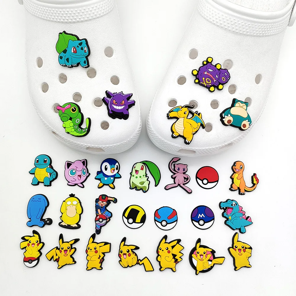 Pokemon klamra do butów Anime Charms Gengar Squirtle akcesoria z PVC sandały przypinki udekoruj dzieci X-mas…