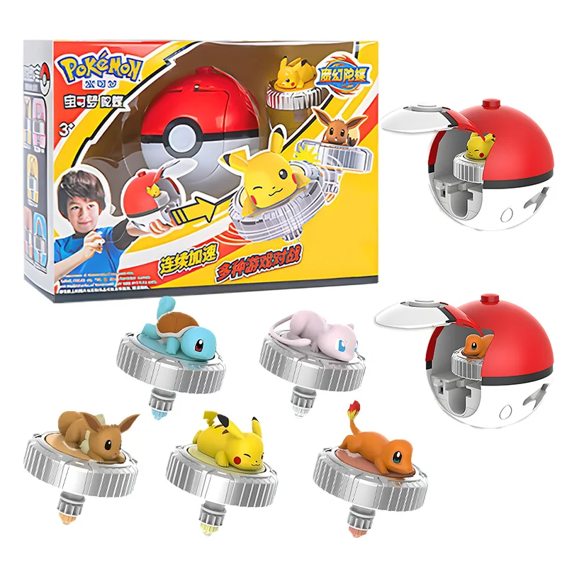 Pokemon spinning top piłka zabawka figurka oryginalna Pikachu Charmander Squirtle Mew Eevee pudełko gyro spin…