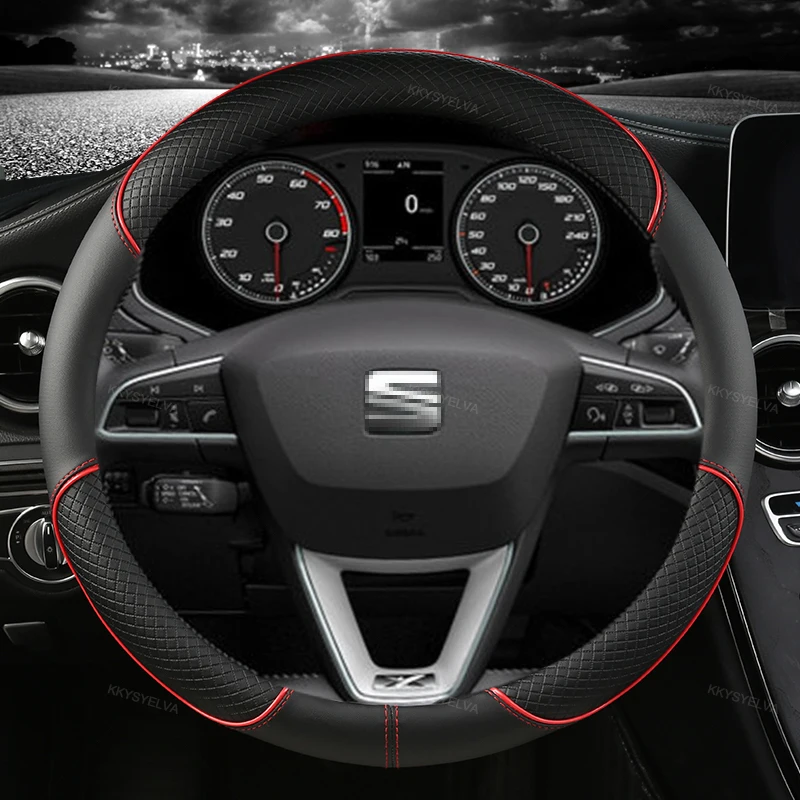 Pokrowiec na kierownicę samochodową ze skóry mikrofibry 38 cm antypoślizgowy do Seat Tarraco Arona Ateca Ibiza… Pokrowiec na kierownicę samochodową ze skóry mikrofibry 38 cm antypoślizgowy do Seat Tarraco Arona Ateca Ibiza…