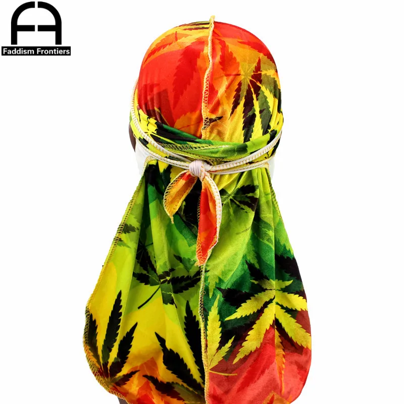 Premium męski nadruk liści Velvet Durags bandany nakrycia głowy mężczyźni DuRag Turban pałąk osłona na włosy… Premium męski nadruk liści Velvet Durags bandany nakrycia głowy mężczyźni DuRag Turban pałąk osłona na włosy…