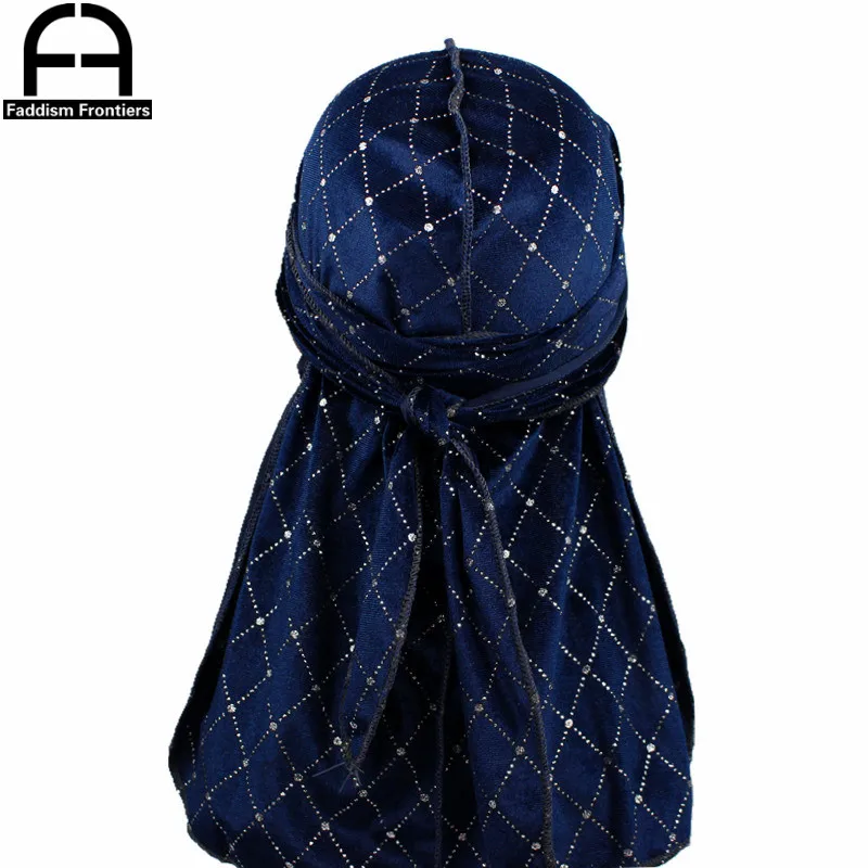 Premium męskie błyszczące aksamitne Durags Turban bandany nakrycia głowy mężczyźni paski DuRag fale czapki…