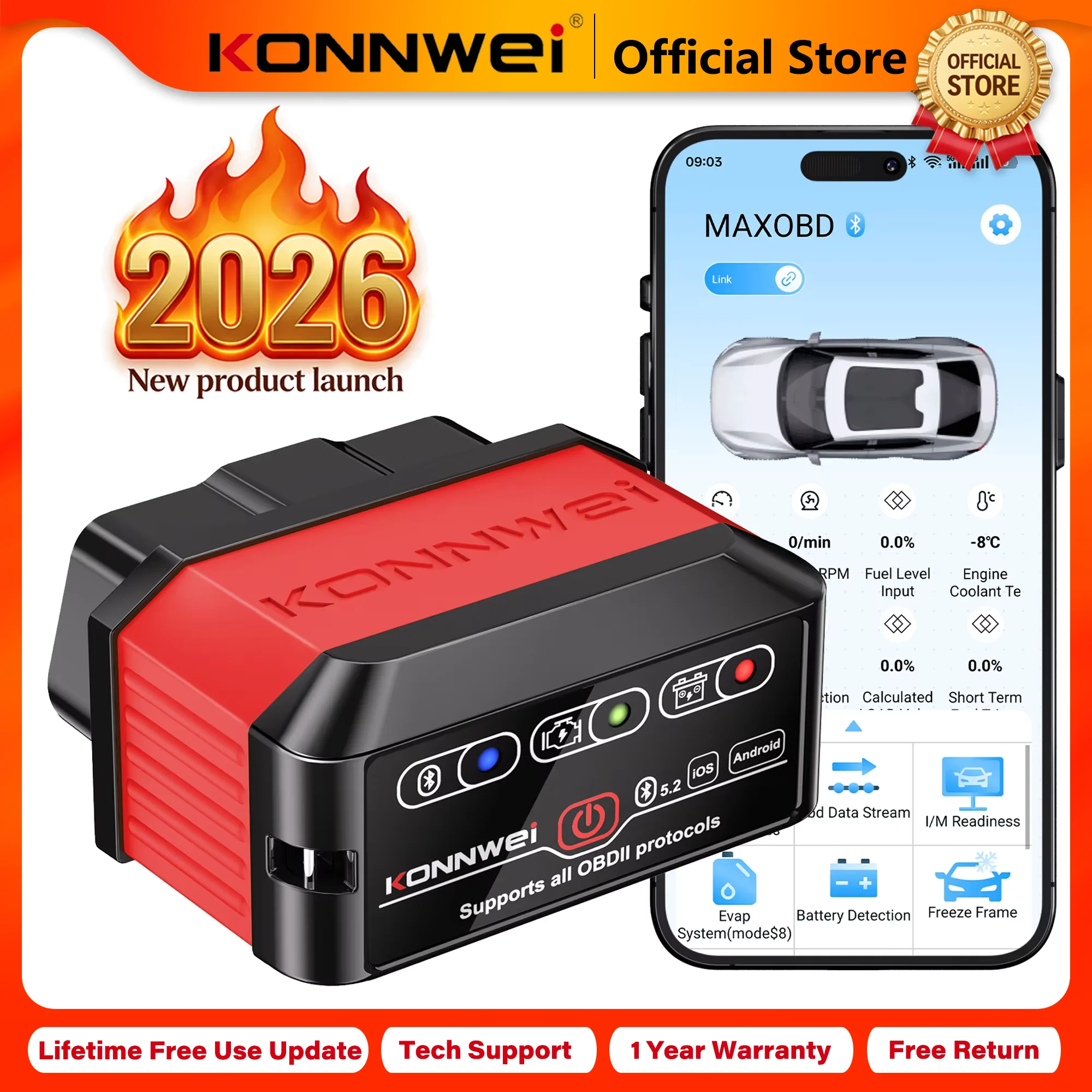 Profesjonalny skaner samochodowy KONNWEI KW905 ELM327 OBD2 Bluetooth 5.0 z 2026 roku, czytnik kodów, narzędzie… Profesjonalny skaner samochodowy KONNWEI KW905 ELM327 OBD2 Bluetooth 5.0 z 2026 roku, czytnik kodów, narzędzie…