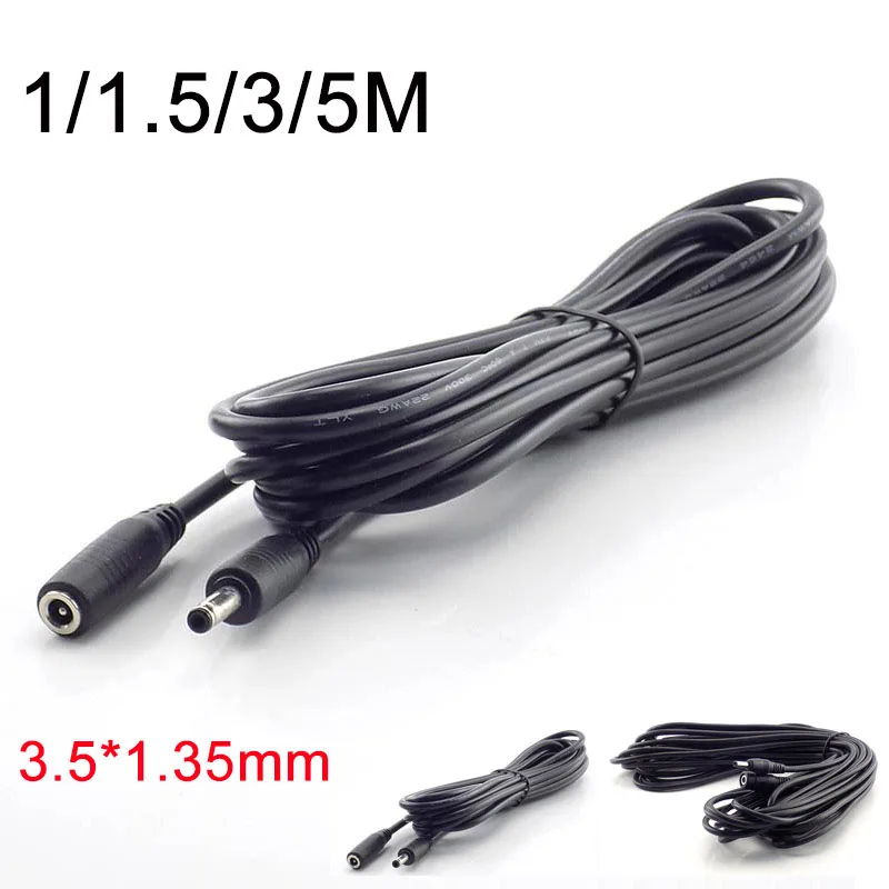Przedłużacz kabla zasilającego DC 1/3/5M męski żeński 5V 12V 24V z adapterem i złączem 3,5mmx1,35mm do kamer…