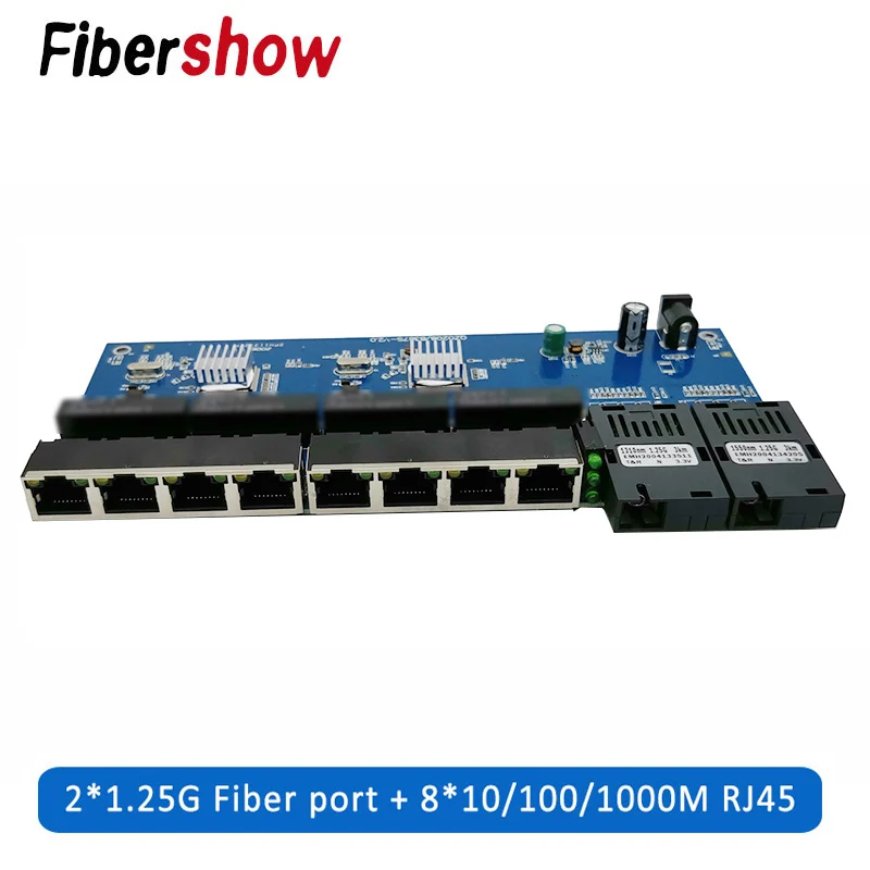 Przełącznik Gigabit Ethernet światłowodowy konwerter mediów PCBA 8 RJ45 UTP i 2 porty światłowodowe SC…