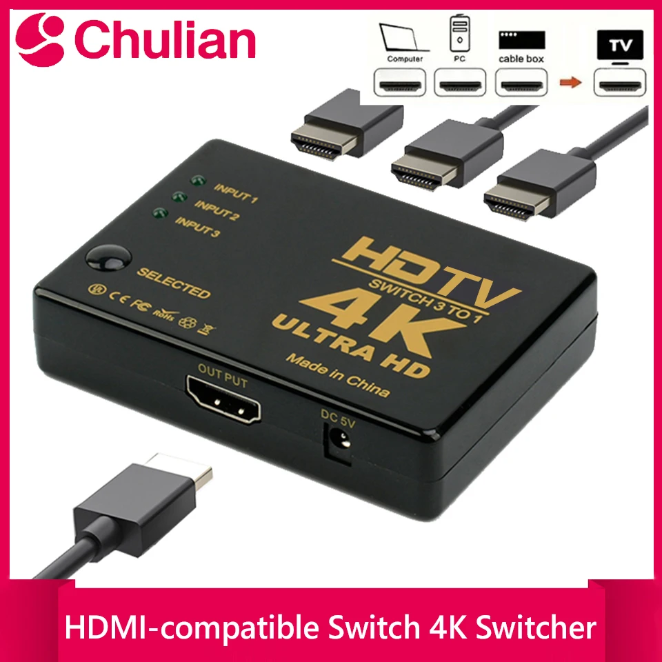 Przełącznik HDMI 3 w 1, kompatybilny z 4K, rozdzielacz wideo HD 1080P, adapter 1×3, konwerter do PS4/3, TV… Przełącznik HDMI 3 w 1, kompatybilny z 4K, rozdzielacz wideo HD 1080P, adapter 1×3, konwerter do PS4/3, TV…