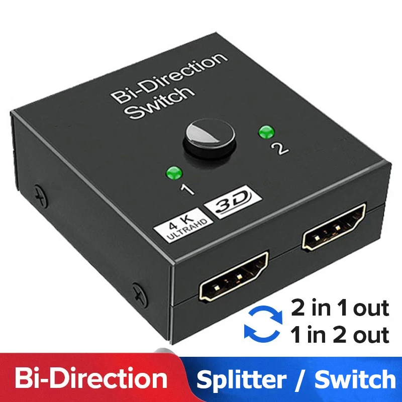 Przełącznik zgodny z HDMI Dwukierunkowy rozdzielacz 2.0 Adapter 1×2/2×1 Konwerter 2 wejścia na 1 wyjście dla…