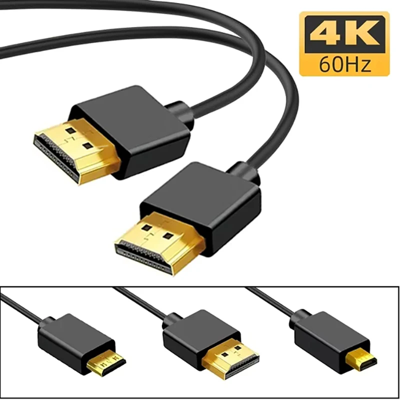 Przenośny kabel UHD 2.0 4K@60Hz 19+1 rdzeń OD3.2mm Ultracienki Mini/Micro HDMI-kompatybilny przewód do PC…