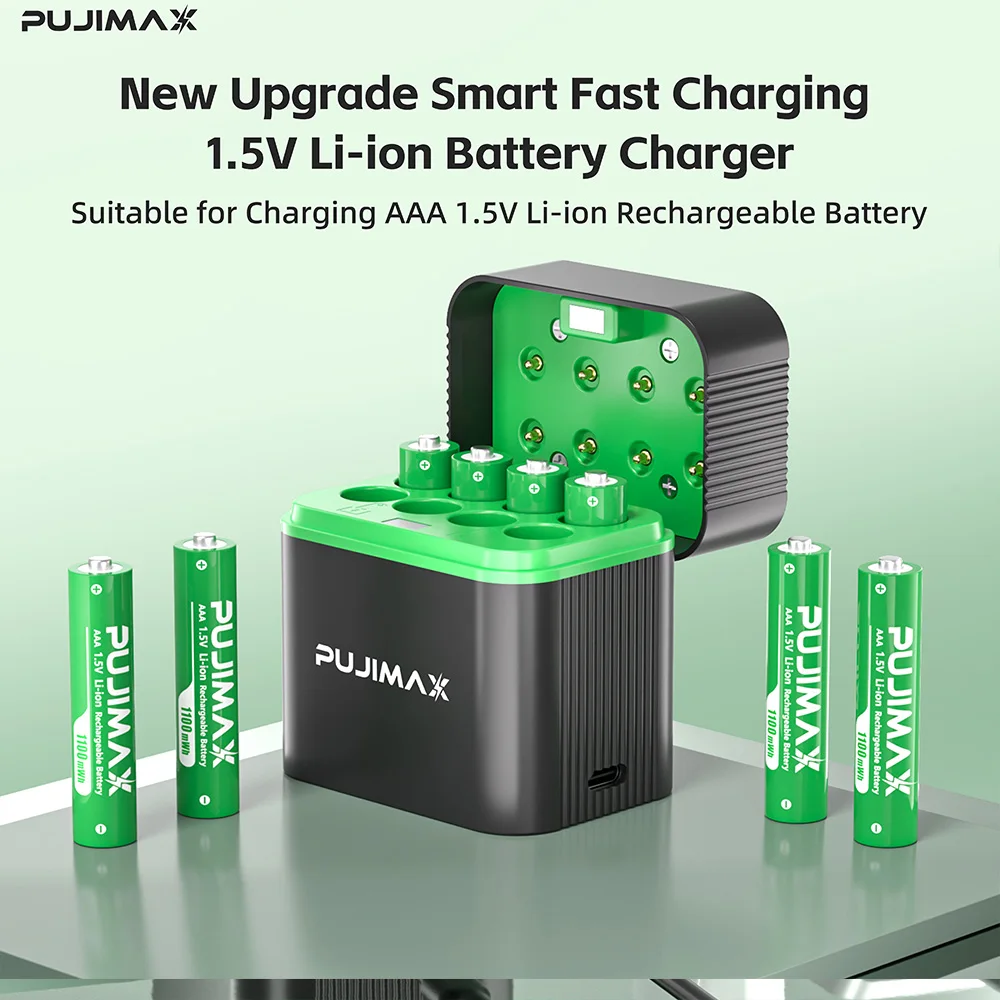PUJIMAX 1.5V AAA 1100mWh Akumulator litowo-jonowy z inteligentną ładowarką ZESTAW Baterie dostępne pojedynczo PUJIMAX 1.5V AAA 1100mWh Akumulator litowo-jonowy z inteligentną ładowarką ZESTAW Baterie dostępne pojedynczo