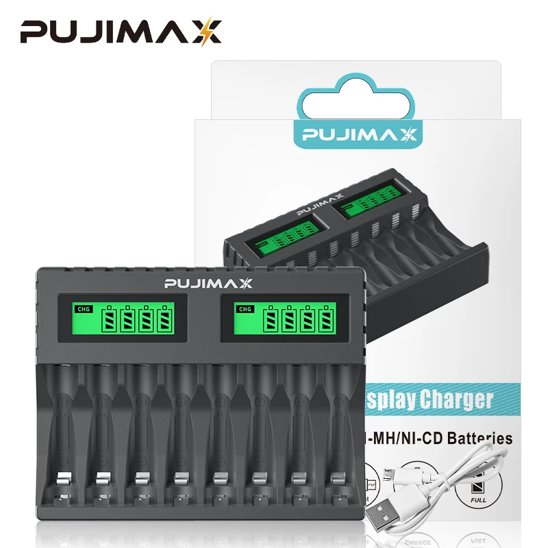 PUJIMAX 8-gniazdowa ładowarka akumulatorowa odpowiednia AAA/akumulator AA zabezpieczenie przed zwarciem… PUJIMAX 8-gniazdowa ładowarka akumulatorowa odpowiednia AAA/akumulator AA zabezpieczenie przed zwarciem…