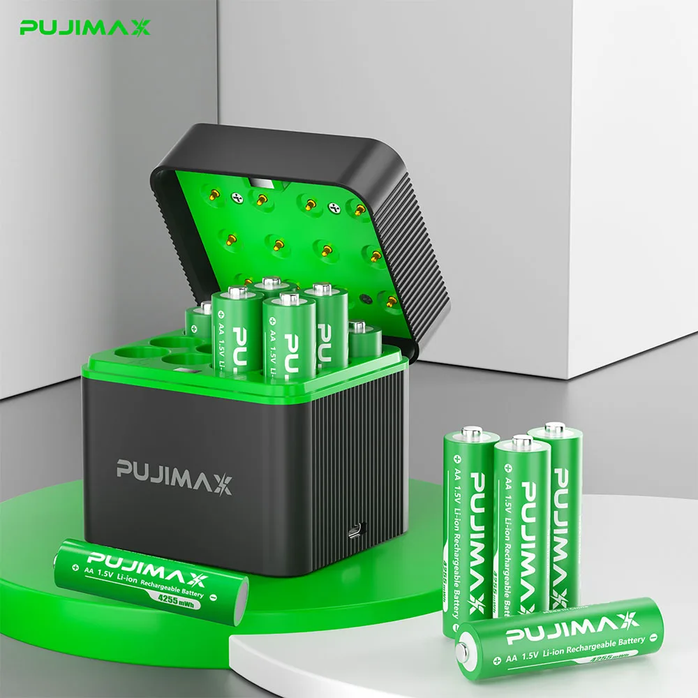 PUJIMAX AA 4255mWh Ładowarka z etui do ładowania akumulatorów 1.5V, ładowarka do akumulatorów litowych o…