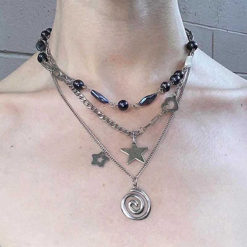 Punk Charms Biżuteria Łańcuchy Vortex Swirl Wisiorek Naszyjniki Vintage Star Choker Kobiety Moda Goth… Punk Charms Biżuteria Łańcuchy Vortex Swirl Wisiorek Naszyjniki Vintage Star Choker Kobiety Moda Goth…
