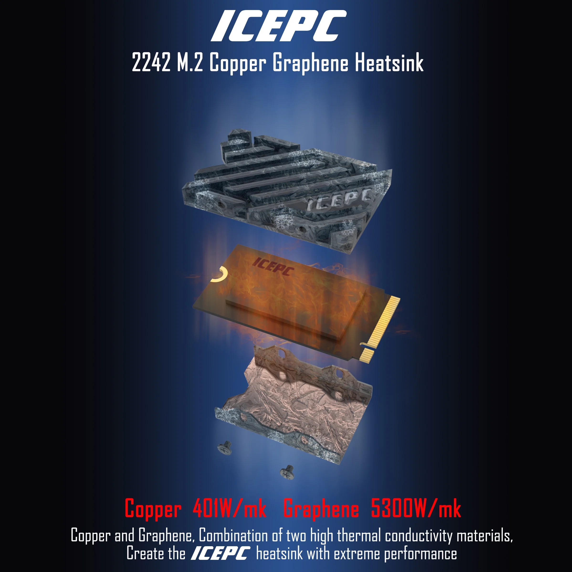 Radiator ICEPC M.2 NVMe SSD 2242 z miedzią i grafenem, chłodzący, z termoprzewodzącą podkładką silikonową… Radiator ICEPC M.2 NVMe SSD 2242 z miedzią i grafenem, chłodzący, z termoprzewodzącą podkładką silikonową…