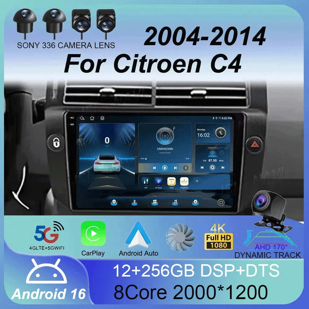 Radio samochodowe 2 Din Android 16 do Citroen C4 C-Triomphe Quatre 2004-2014 Odtwarzacz multimedialny GPS…