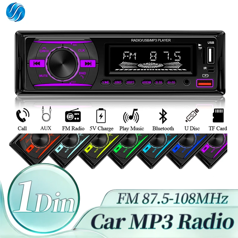Radio samochodowe Hippcron 1Din MP3 Player 12V/24V Uniwersalne Bluetooth FM AUX Zestaw Głośnomówiący… Radio samochodowe Hippcron 1Din MP3 Player 12V/24V Uniwersalne Bluetooth FM AUX Zestaw Głośnomówiący…