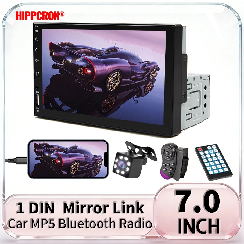 Radio samochodowe Hippcron 7” 1 Din Multimedialny odtwarzacz MP5 z ekranem dotykowym HD, FM, wejściem ISO Aux… Radio samochodowe Hippcron 7” 1 Din Multimedialny odtwarzacz MP5 z ekranem dotykowym HD, FM, wejściem ISO Aux…