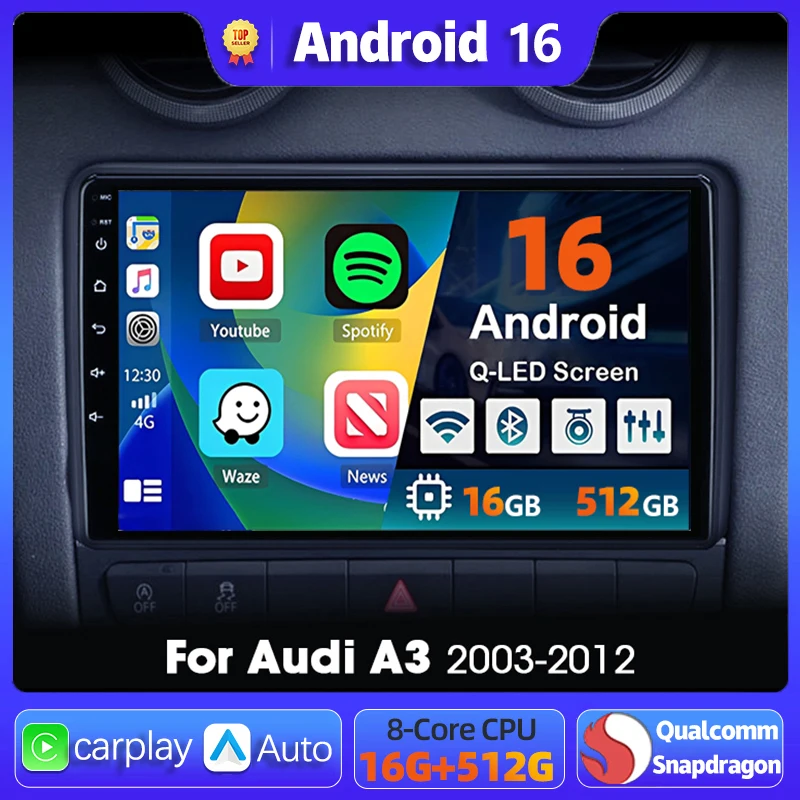 Radio samochodowe z Androidem 16, CarPlay, Auto GPS, nawigacją i odtwarzaczem multimedialnym do Audi A3 8P… Radio samochodowe z Androidem 16, CarPlay, Auto GPS, nawigacją i odtwarzaczem multimedialnym do Audi A3 8P…