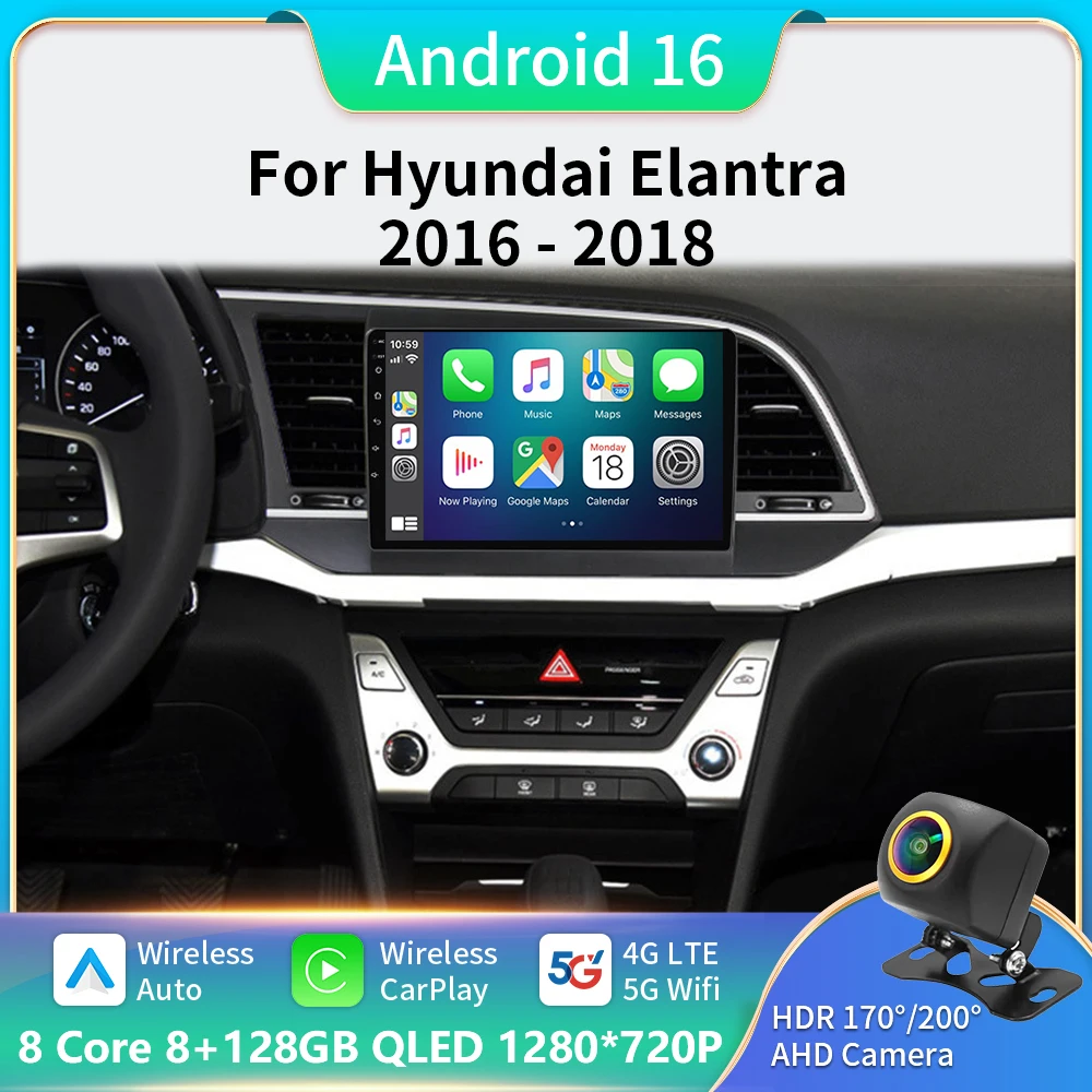 Radio samochodowe z Androidem 16 do Hyundai Elantra 6 2015 2016 2017 2018 Qualcomm Multimidia Odtwarzacz Wideo…