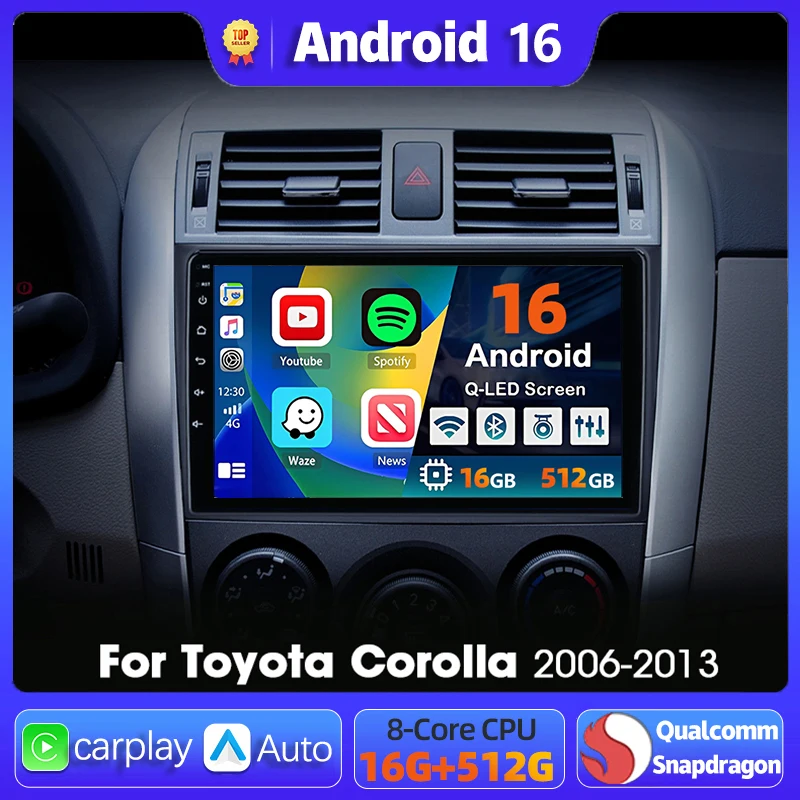 Radio samochodowe z Androidem 16, nawigacją i odtwarzaczem multimedialnym do Toyota Corolla 2006 2007 2008…