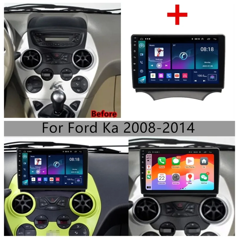 Radio samochodowe z Androidem 9 cali, 4+64 GB, GPS, kompatybilne z Fordem Ka 2008-2014, obsługa Carplay i…