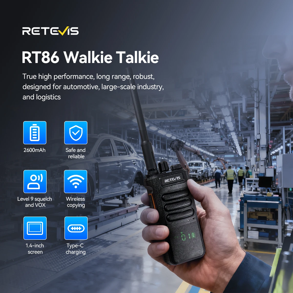 Radiotelefon Retevis RT86 Profesjonalne Radio Dwukierunkowe Dalekiego Zasięgu z Komunikacją Type-C do Użytku… Radiotelefon Retevis RT86 Profesjonalne Radio Dwukierunkowe Dalekiego Zasięgu z Komunikacją Type-C do Użytku…
