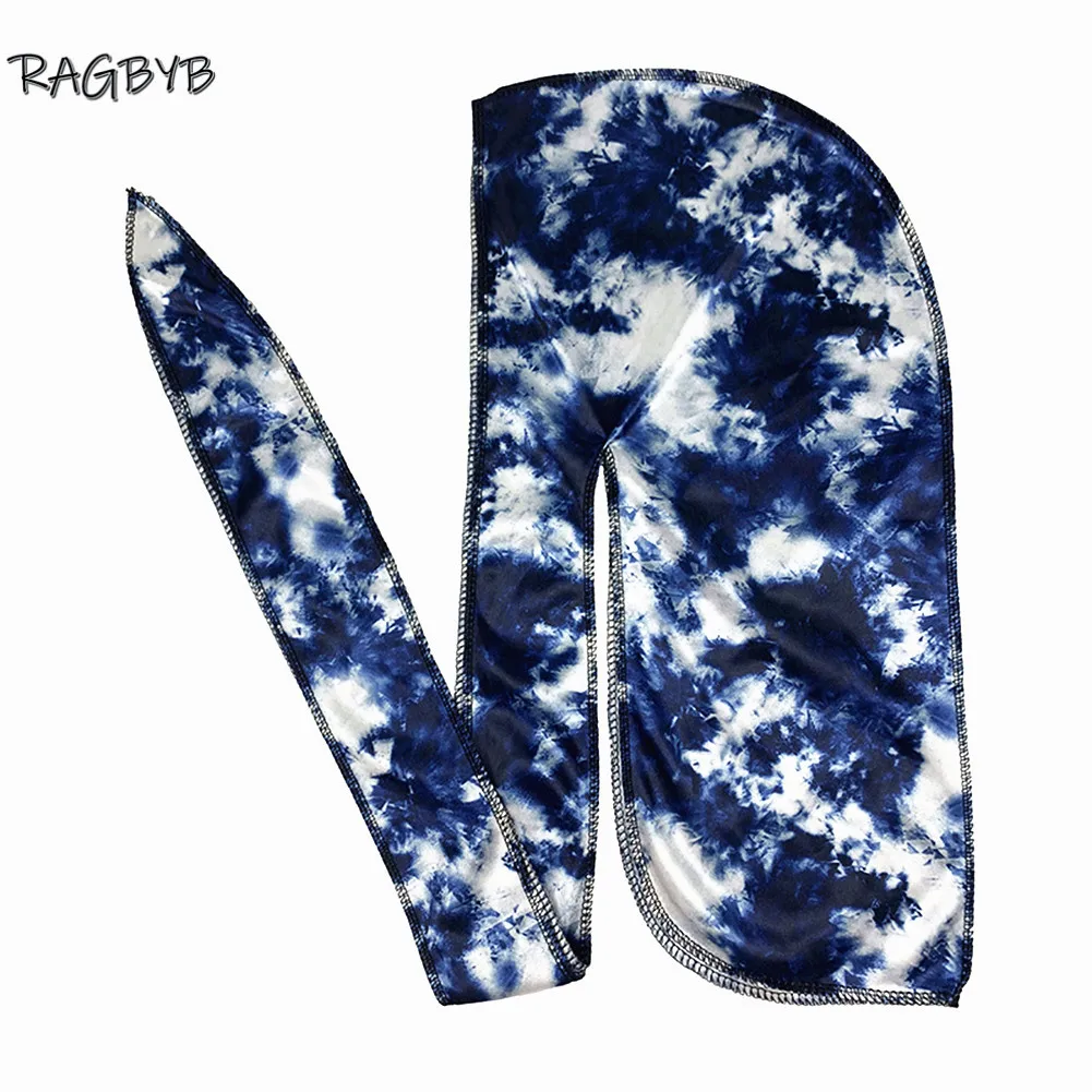 RAGBY Premium Tie Dyed Silk Durag Long Tail Men Printing Silky Durags Bandanas for Men Hair Wave Cap Durag