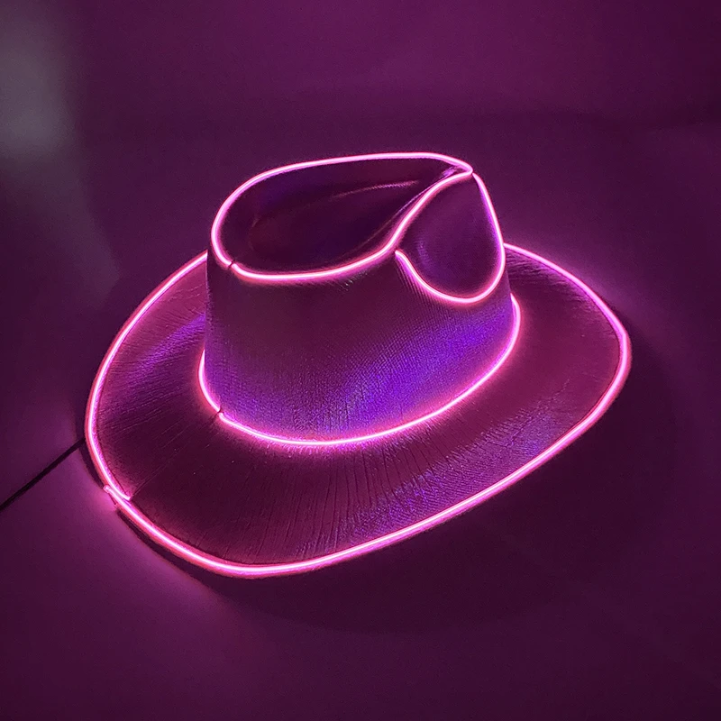Rave Glowing Light Up Bar Cowboy Hat LED Luminous Bride Cowgirl Cap NightClub Bachelor Party Props Neon Hat…