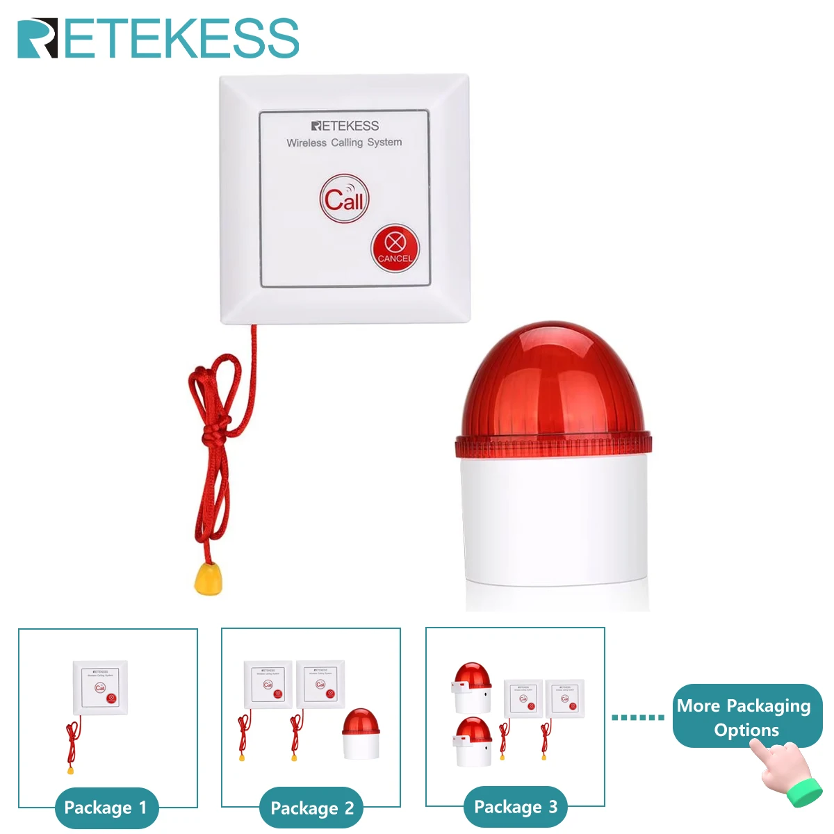Retekess TH103 opiekun Pager Alarm stroboskopowy syrena System przywoławczy ciągnąć linę wodoodporny przycisk…