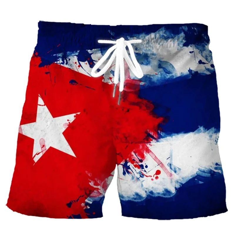 Retro 3D Printed Cuban Flag Beach Shorts Men Summer Casual Street Cube Pattern Short Pants Summer Quick Dry…
