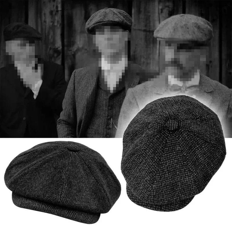 Retro Newsboy Caps Men Octagonal Hats British Painters Hats Autumn Winter Berets Herringbone Flat Caps Hip Hop…