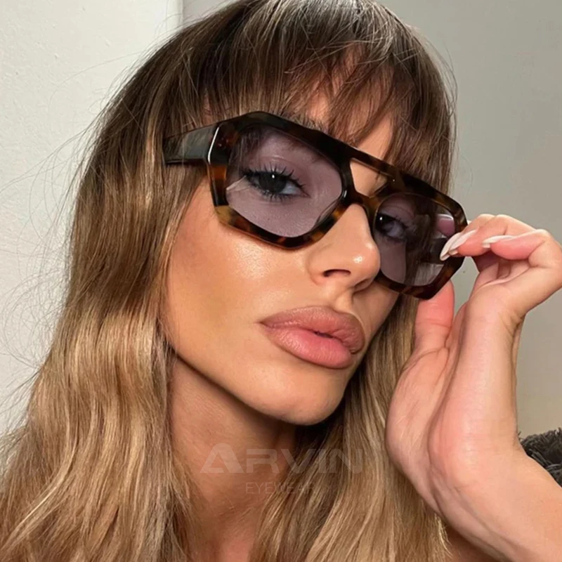 Retro podwójne mostki damskie okulary przeciwsłoneczne duże oprawki Leopard brązowe okulary gradientowe moda…