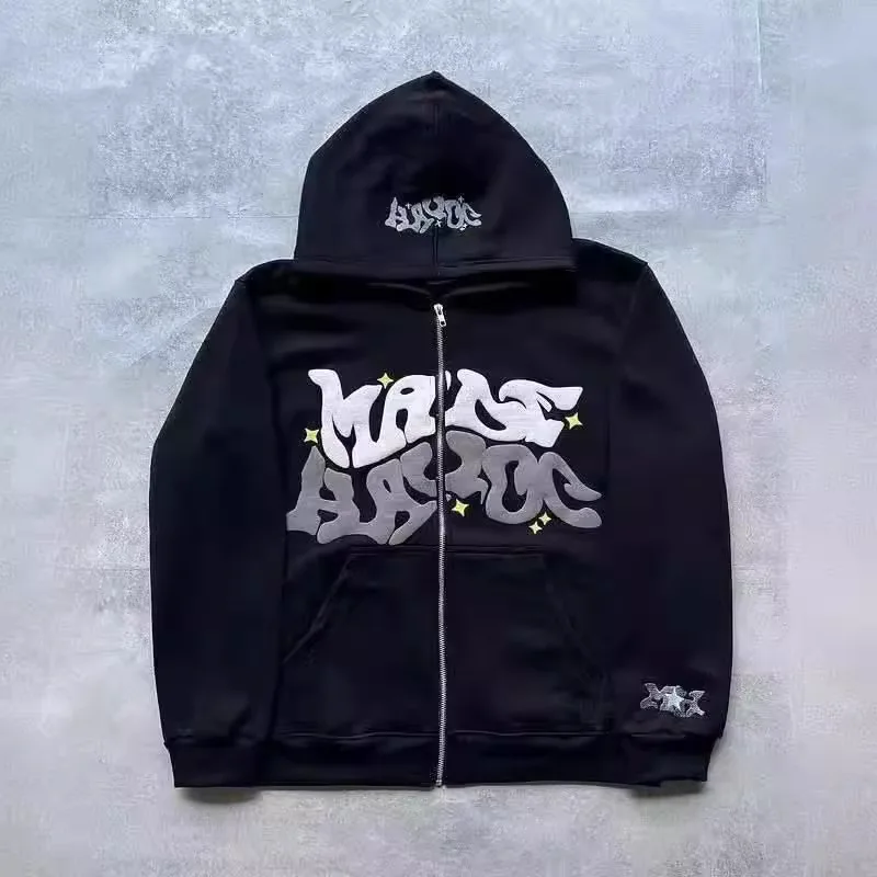 Retro Star and Letter Printed Zipper Hoodies 2025 Spring Autumn Harajuku Y2K Women and Men Fashion Hip Hop…