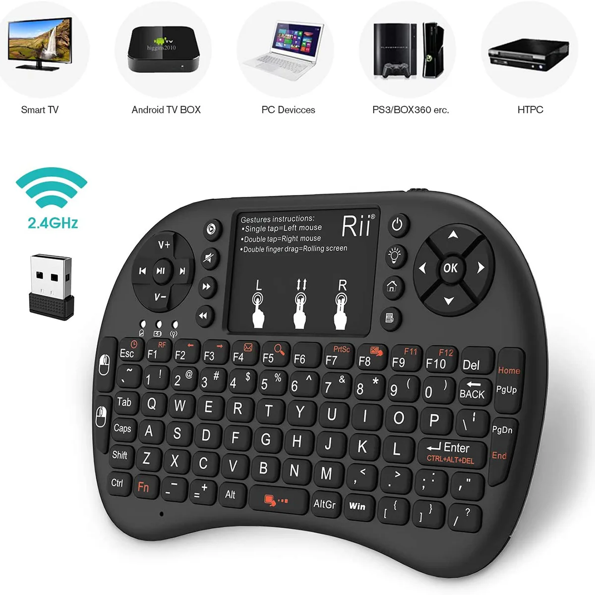 Rii i8+ Mini Bezprzewodowa Klawiatura 2.4GHz z TouchPadem do Android TV Box, PC, Laptopa, Smart TV, HTPC Rii i8+ Mini Bezprzewodowa Klawiatura 2.4GHz z TouchPadem do Android TV Box, PC, Laptopa, Smart TV, HTPC