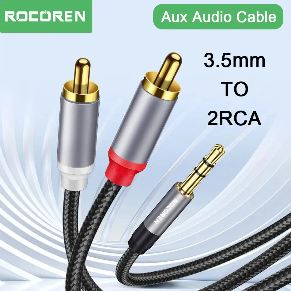 Rocoren Kabel 3,5 mm do 2RCA Kabel Aux Audio Kabel 3,5 Jack do 2 RCA Męski Adapter Rozgałęźnik do TV Box… Rocoren Kabel 3,5 mm do 2RCA Kabel Aux Audio Kabel 3,5 Jack do 2 RCA Męski Adapter Rozgałęźnik do TV Box…