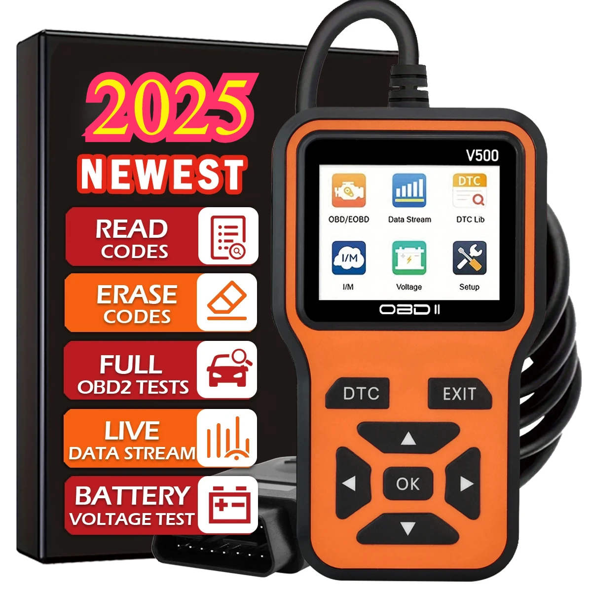 Samochodowy skaner OBD2 Narzędzie diagnostyczne Czytnik kodów, Tester napięcia samochodu Skaner kodów usterek…