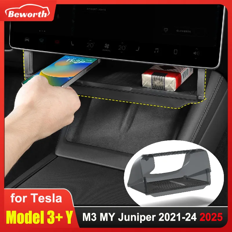 Schowek pod ekran do Tesli Model Y Juniper 2025 Model 3 Highland 2024, ukryty organizer w konsoli środkowej za…