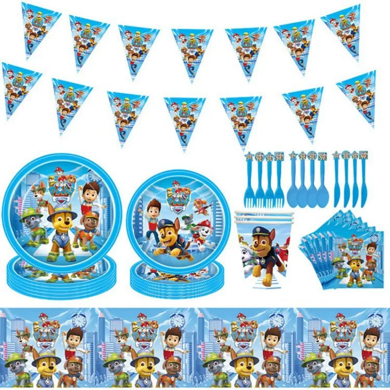 Seria Paw Patrol Przyjęcie urodzinowe Materiały bankietowe Papierowy talerz Obrus ​​Flaga Nóż Widelec Łyżka…