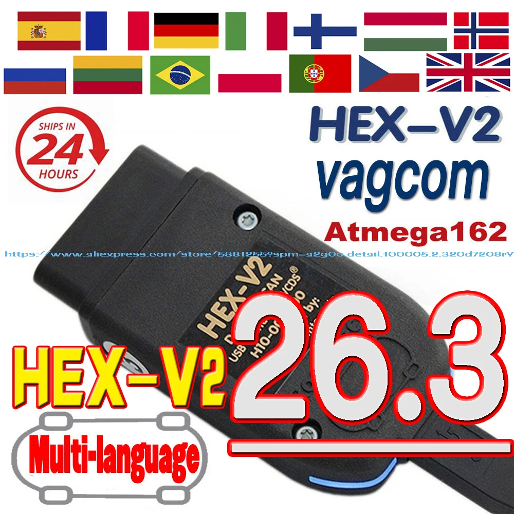 Skaner VAG COM HEX-V2 Najnowszy Model V26.3 Wielojęzyczna Wersja Narzędzie Diagnostyczne OBD2 VCDS Kabel do…