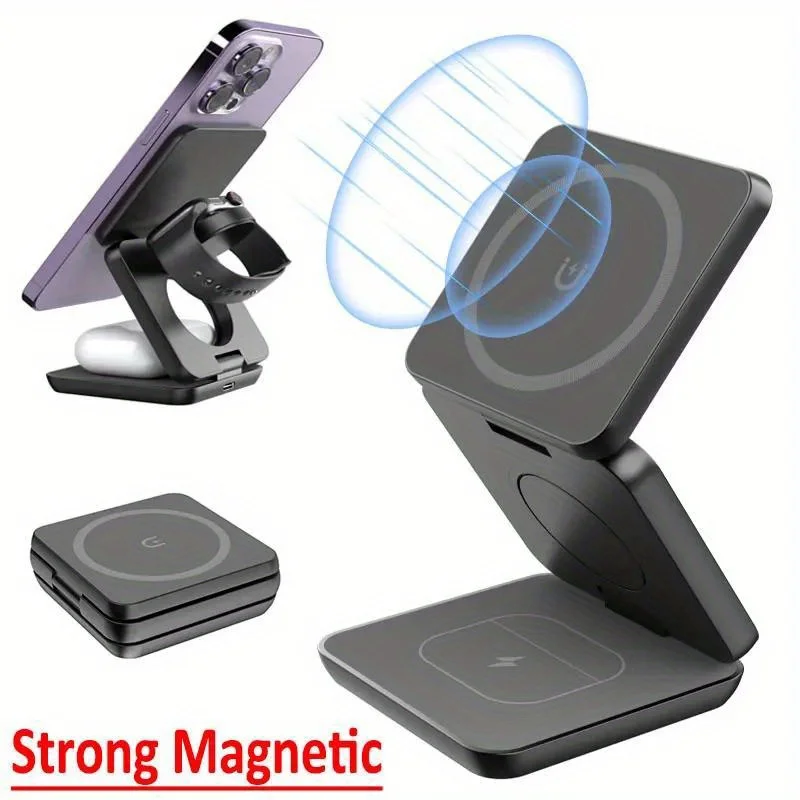 Składana szybka ładowarka bezprzewodowa 3 w 1 z ładowaniem magnetycznym do iPhone 16/15/14/13/12 Apple Watch… Składana szybka ładowarka bezprzewodowa 3 w 1 z ładowaniem magnetycznym do iPhone 16/15/14/13/12 Apple Watch…